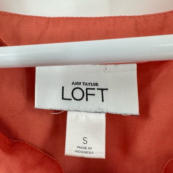 Loft Size Small Blouse Orange Sleeveless‎ Ruffle Front Preppy Workwear Casual - Picture 3 of 4